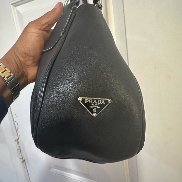 Prada Moon Black Leather Shoulder Bag with Silver Accents - Picture 3 of 7